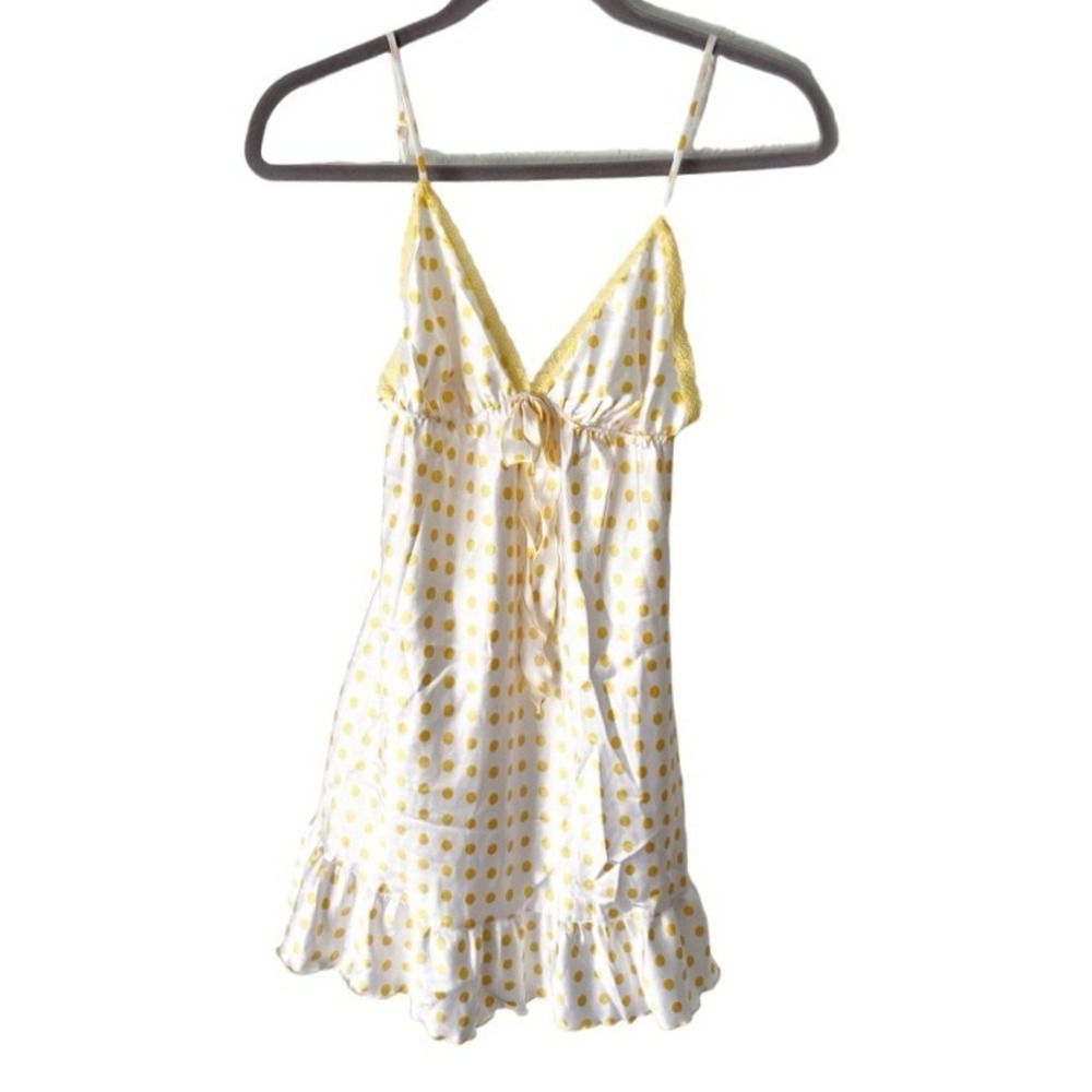 Victoria's Secret Angels Yellow Polka Dot Lace Trim Ruffle Hem Chemise Small